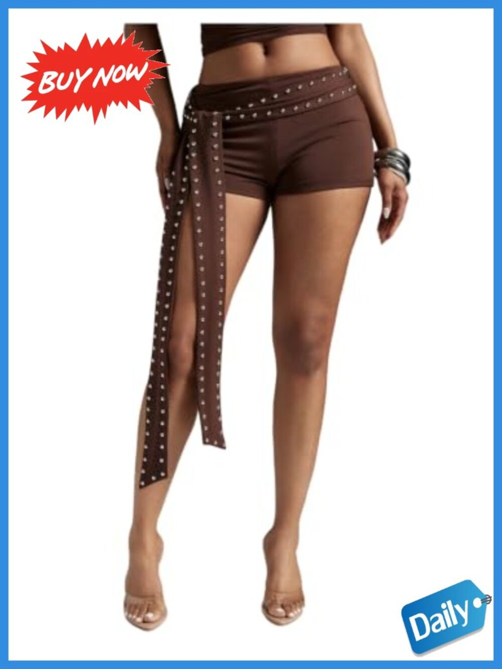 Studded Belt Micro Shorts Low Rise Skinny Mini Cowgirl Party